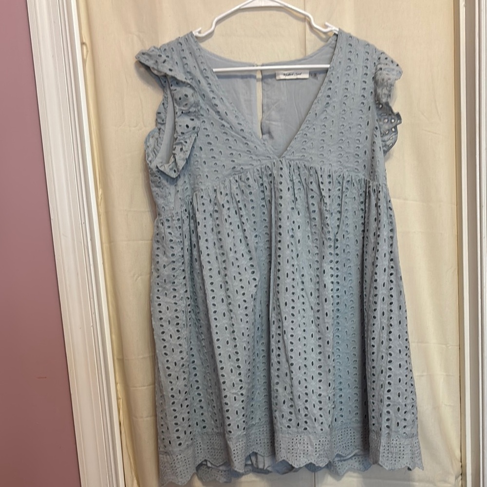 Mustard Seed Blue Gray Ruffled Sleeveless Mini Dress